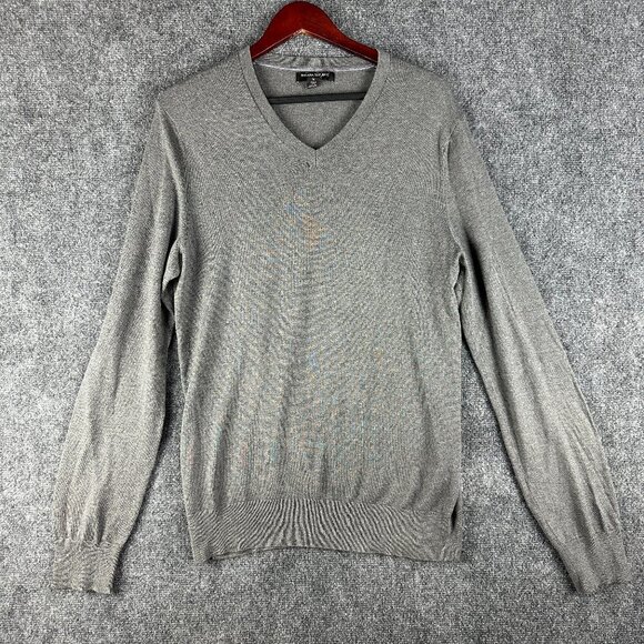 Banana Republic Sweater Mens Medium Luxury Blend Silk Cashmere Cotton VNeck Gray - Picture 1 of 7